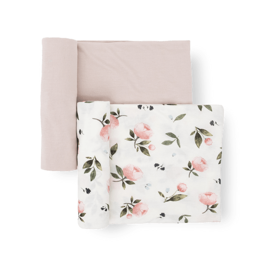 Little Unicorn Stretch Knit Swaddle Blanket 2 Pack - Watercolor Rose