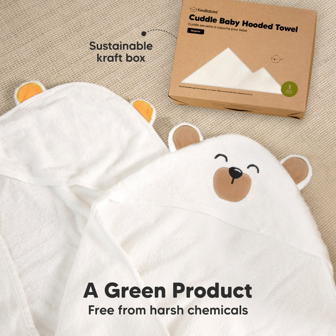 KeaBabies Cuddle Organic Bamboo Baby Hooded Towel - Grizzly