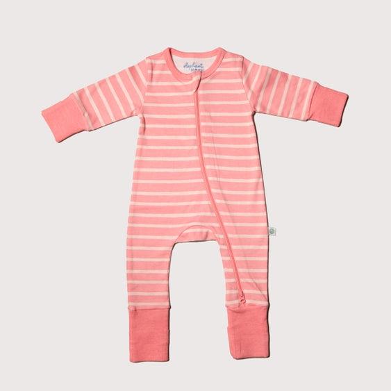 Two Way Zipper Organic Baby Romper - Peony Stripe