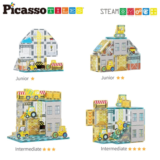 PicassoTiles - Magnet Tile Set with 8 Construction Vehicles