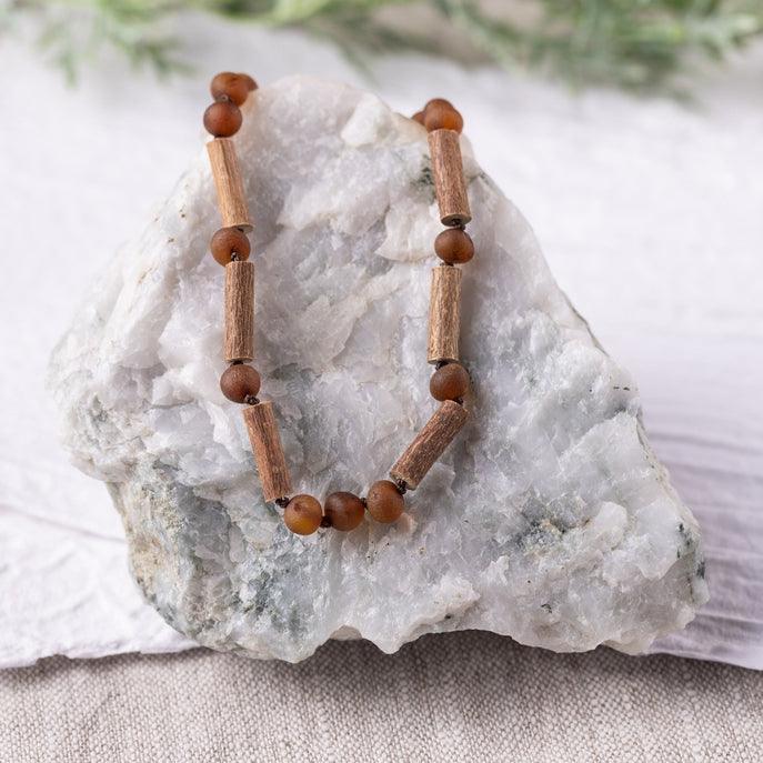 Kids | Raw Cognac Amber + Hazelwood Necklace | 10-11 inches