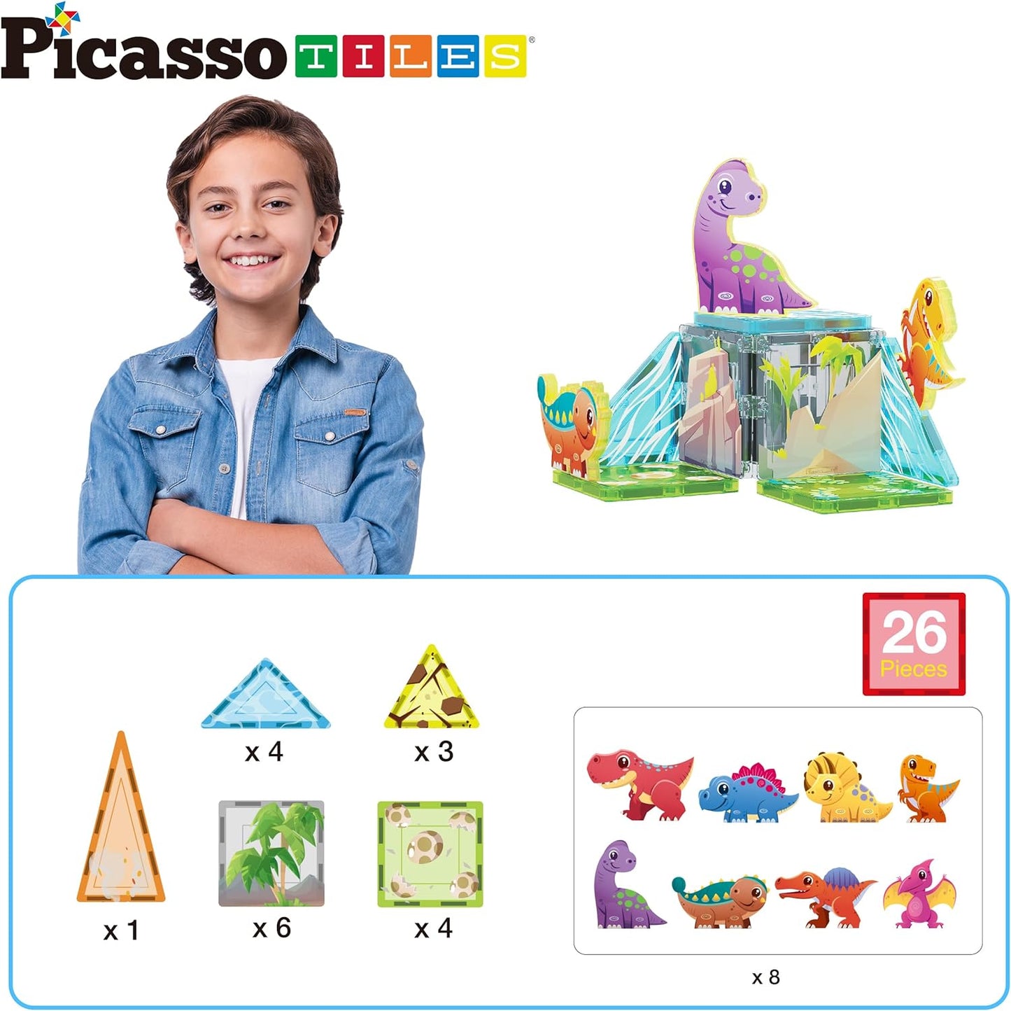 PicassoTiles - 26pc Dinosaur Theme Set