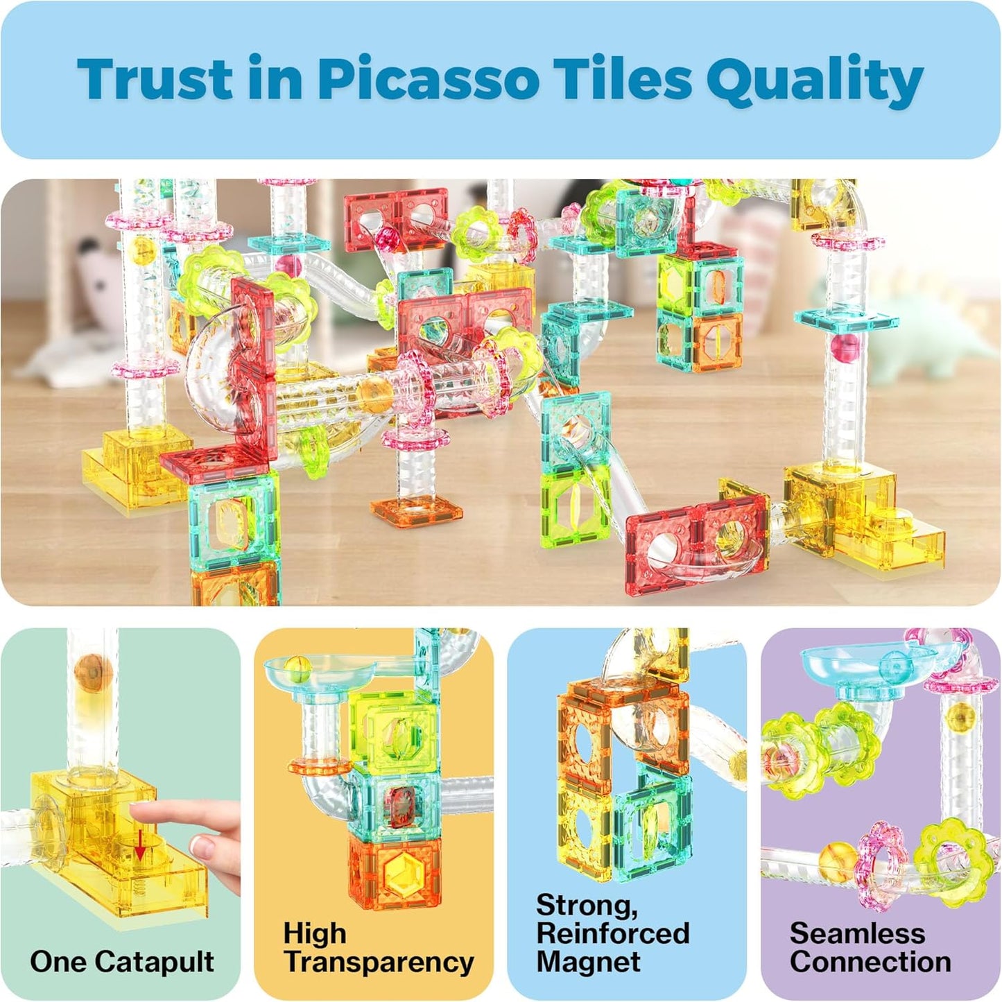 PicassoTiles 100 Piece Magnetic Marble Run Travel Size