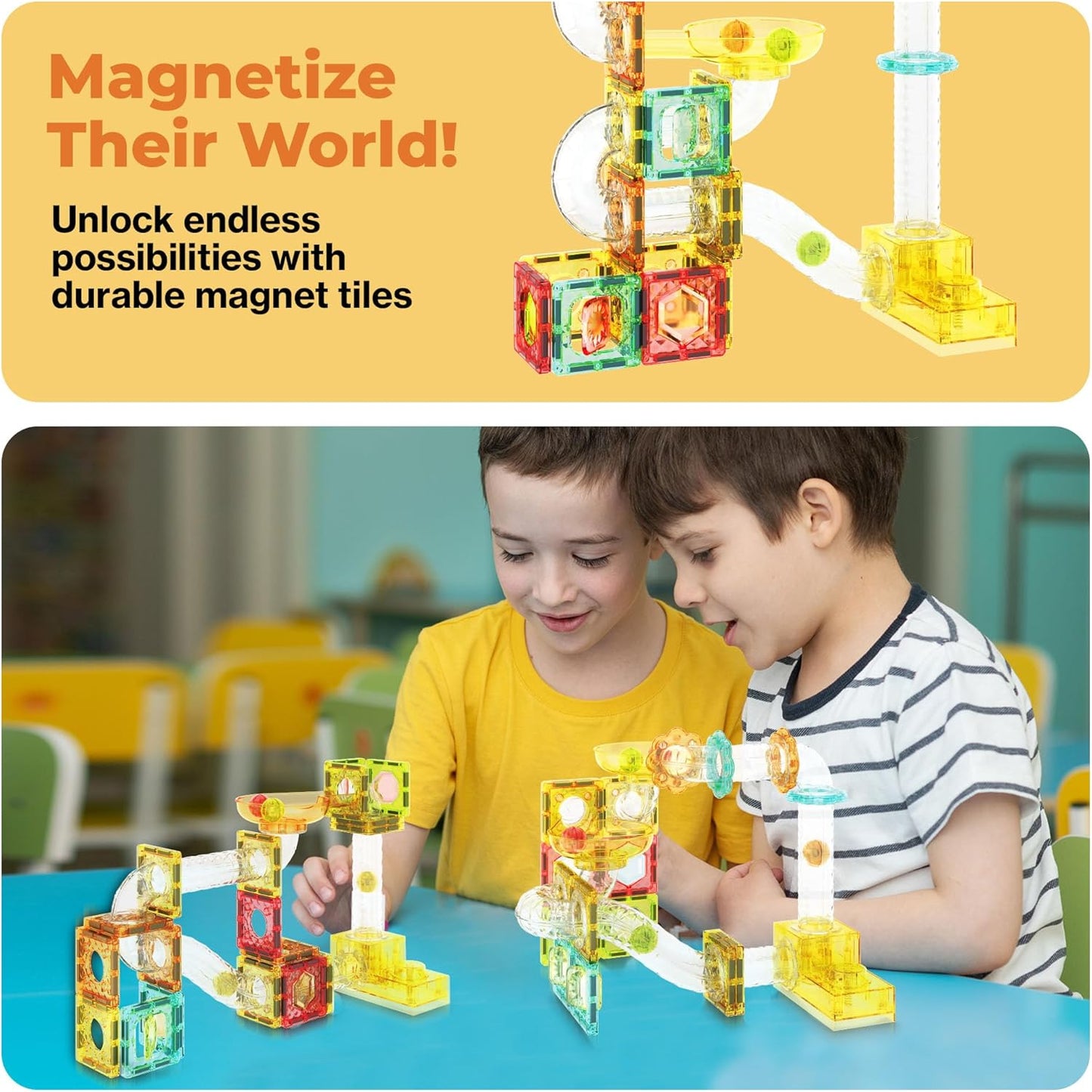 PicassoTiles 100 Piece Magnetic Marble Run Travel Size