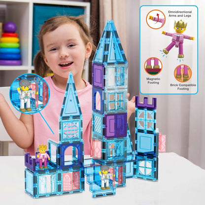 PicassoTiles 72 Piece Magnetic Building Tiles Castle Winter Ice