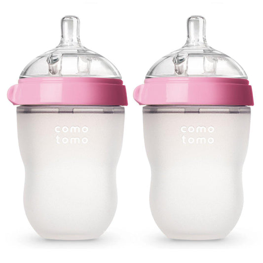 Comotomo Natural Feel Baby Bottle, Pink, 8 Ounces, 2pk