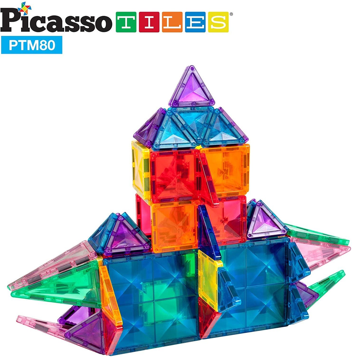 PicassoTiles 80 Piece 3D Magnetic Building Blocks - Mini Diamond Series