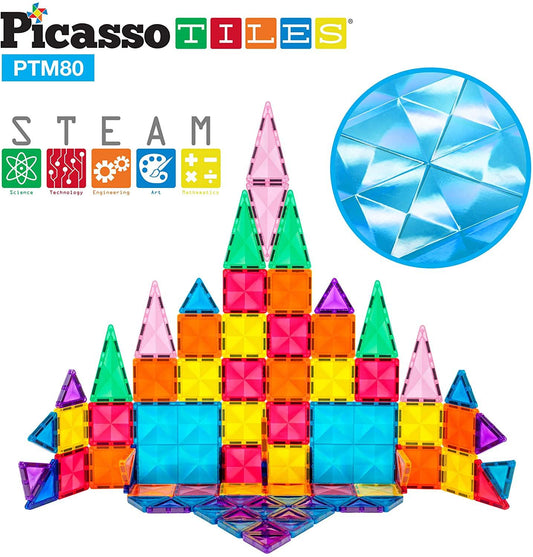 PicassoTiles 80 Piece 3D Magnetic Building Blocks - Mini Diamond Series