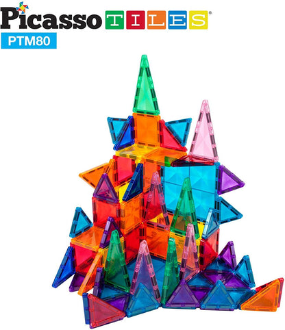 PicassoTiles 80 Piece 3D Magnetic Building Blocks - Mini Diamond Series