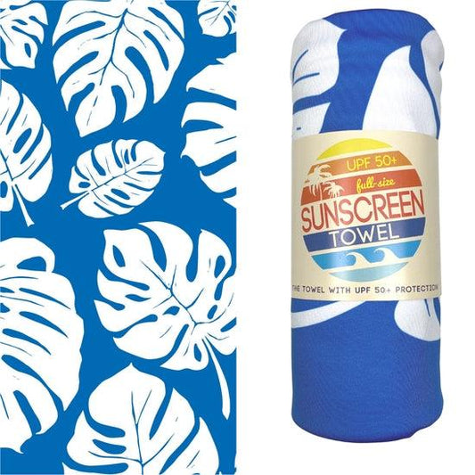 Luv Bug Co Full Size UPF 50+ Sunscreen Towel - Blue and White Palm